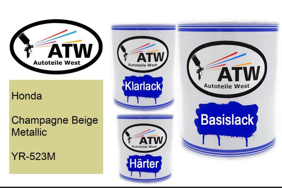 Honda, Champagne Beige Metallic, YR-523M: 1L Lackdose + 1L Klarlack + 500ml Härter - Set, von ATW Autoteile West.